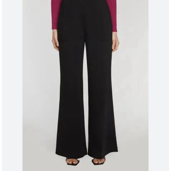 Elie Tahari Womens Virgin Wool Flat Front Wide Leg Trousers Pants Large 14 Black - Picture 1 of 9